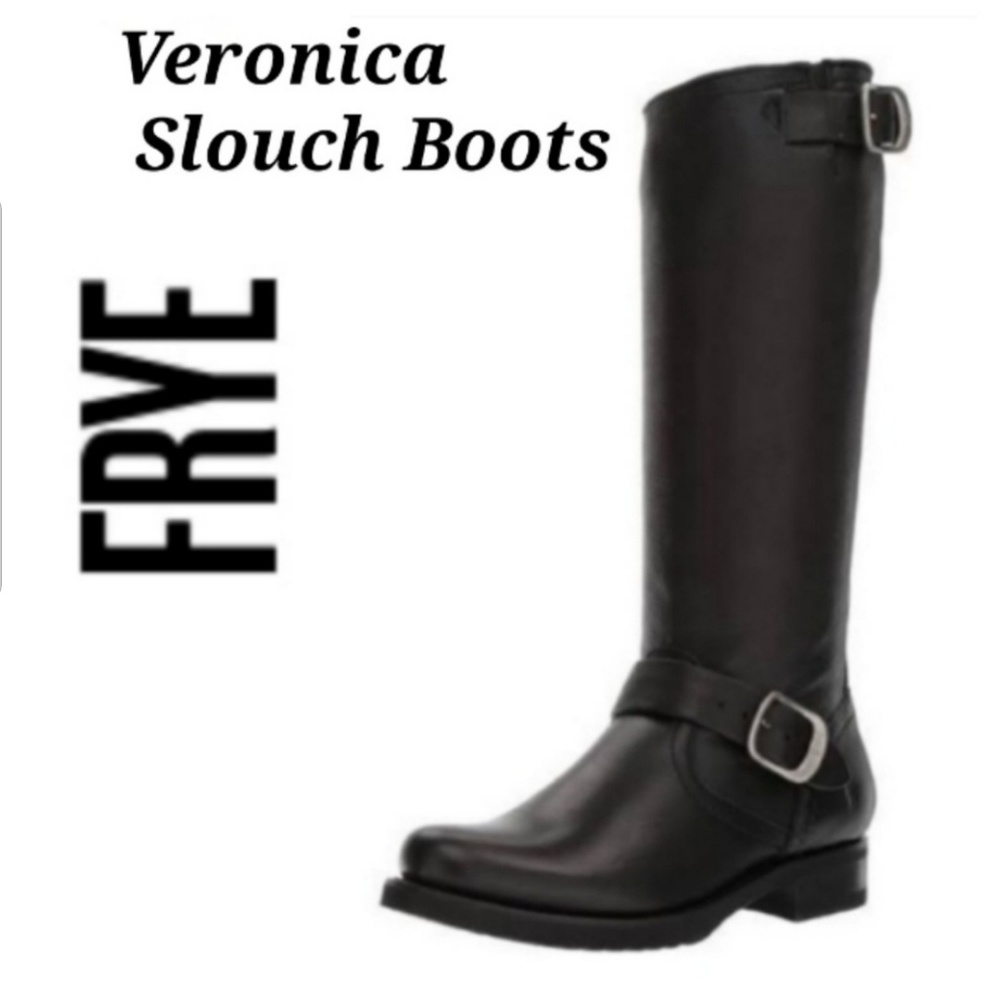 Frye Veronica Slouch Black Motorcycle Boots